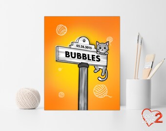 Impresión personalizada con nombre de gato, retrato de mascota dibujado a mano, decoración divertida para gatos