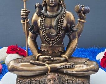 ブロンズ仕上げ樹脂製シヴァ像 - アディヨギアイドル、寺院装飾（25 CM