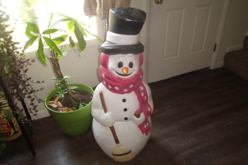 Vintage Blow Mold Empire Plastics Snowman Red Scarf Stars Yard Etsy