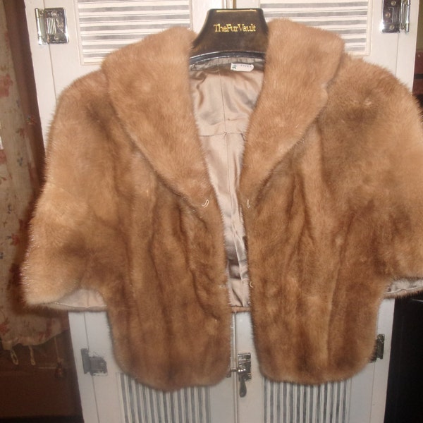 vintage genuine mink fur stole wrap cape shawl wedding pockets blonde monogramed