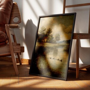 farmhouse decor, vintage art prints, oil painting, downloadable prints, moody wall art, french country decor, lake wall art, digital download