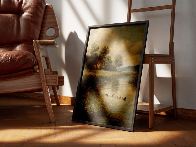 farmhouse decor, vintage art prints, oil painting, downloadable prints, moody wall art, french country decor, lake wall art, digital download