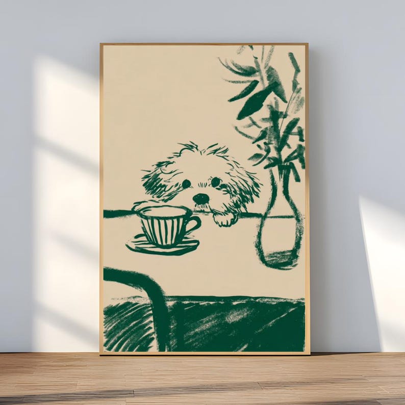 sneaky dog print, printable wall art, minimalist wall art, downloadable prints, retro kitchen print