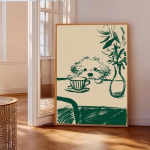 funny kitchen art,  sneaky dog print,  coffee wall art, quirky wall art, kitchen wall art, breakfast print,  fun gallery wall, gifts for dog lovers, digital download
