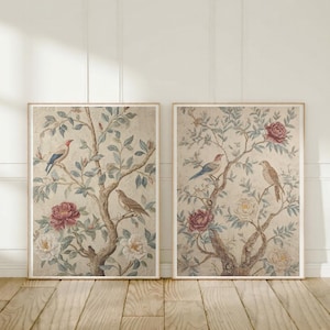 Ensemble de 2 imprimés oiseaux chinoises - Art mural botanique neutre - Déco asiatique - Art mural tapisserie japonaise - Imprimable en téléchargement numérique