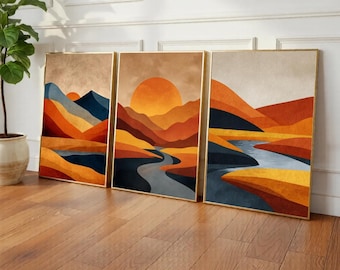 Abstract Landscape Set of 3 Prints -Mid Century Modern Wall Art -Scandinavian Decor -Gallery Wall Set -Printable Digital Download