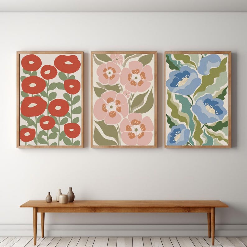 Mid Century Modern Floral Print Set of 6 -botanical Wall Art ...