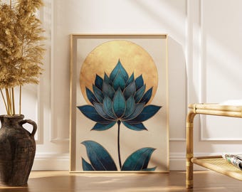 Abstract Lotus Flower Print -Geometric Wall Art -Modern Home Decor -Printable Botanical Wall Art -Instant Digital Download