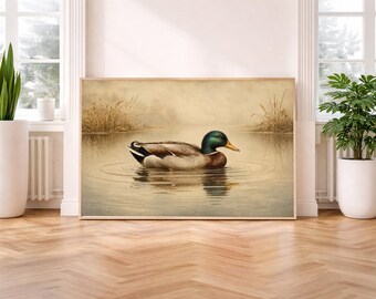 Antique mallard Duck Print -Moody Cottagecore Wall Art -Rustic Farmhouse Decor -Vintage duck Painting -Printable Digital Download