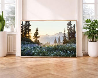 Wildflowers Nature Landscape Print -Tranquil Forest Wall Art -Flowers Meadow Painting -Printable Digital Download