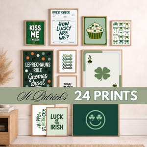 Conjunto de 24 pôsteres para o Dia de São Patrício - Arte de parede irlandesa - Decoração para o Dia de São Patrício - Arte de parede verde para imprimir - Download digital instantâneo