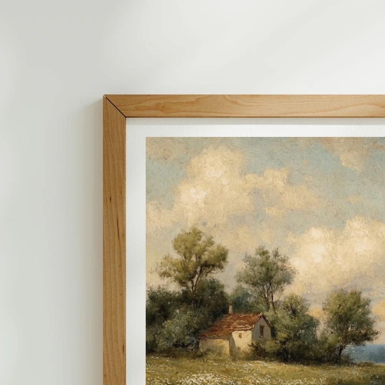 landscape print, cottagecore wall art, countryside print, river landscape, printable wall art, farmhouse decor, vintage art prints, oil painting, downloadable prints, moody wall art, french country decor, lake wall art, digital download