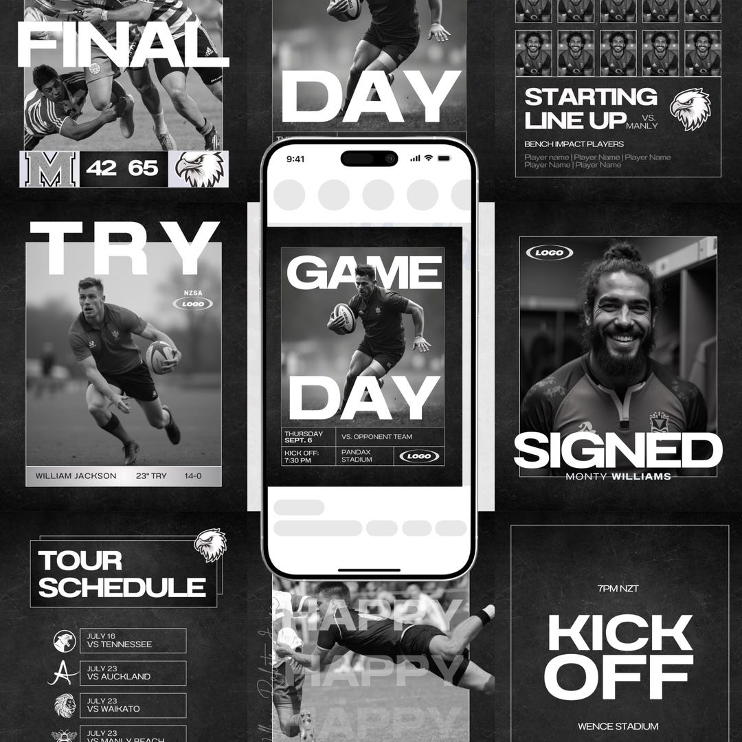 Rugby Social Media Templates: 8 Customizable Canva Designs (digital ...