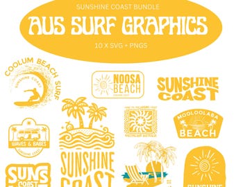 Surfers Paradise, Gold Coast, Australia - Summer Surf Graphics Bundle – PNG & SVG (Digital Download)