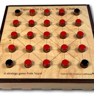 Tigers And Goats, Bagha Chal Game, Classic Wood Game, Ancient Game, Personalized Engraved Game, Nepal Game, Asian Game, Family Board Game