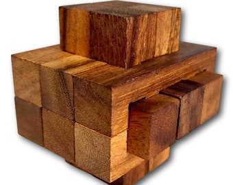 Wooden Burr Puzzle - Difficult 3D Knot Brain Teaser, 13 Pieces