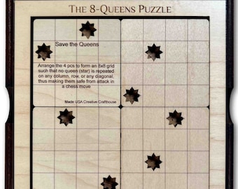 8 Queens Wood Puzzle - 4 Piece Logic Brain Teaser - Popular Puzzle for Chess Players