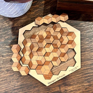 Wood Hexagon 10 Puzzle | 3D Kids Brain Teaser | Wooden Tray Puzzle | Personalized Puzzle Gift | Problem Solving Puzzle | Montessori Gift