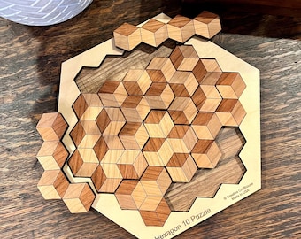 Wood Hexagon 10 Puzzle | 3D Kids Brain Teaser | Wooden Tray Puzzle | Personalized Puzzle Gift | Problem Solving Puzzle | Montessori Gift