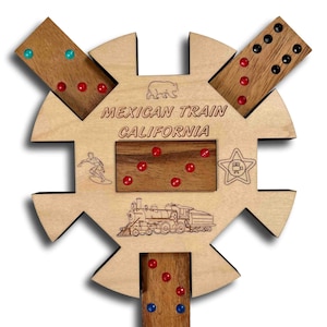 Mexican train hub dominoes - Double 12 set of wooden dominoes - Family night activities - Gift for game night - Unique brain teaser game
