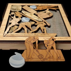 Personalisiertes Curler Geschenk - Curling Fanatic Holz Puzzle - Curling Mom Geschenk - Passen Sie mit einem Laser gravierten Namen, einer Nachricht, einem Clubnamen an