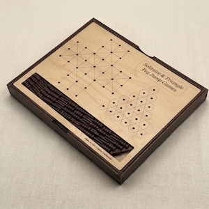 Peg Jump 6 Puzzle Game, Classic Coffee Table Wooden Brain Teaser, Internal Storage