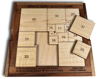 Order 21 Perfect Square Dissection Puzzle, Math Puzzle, Math Game, Math Birthday Gift, Wooden Math Puzzle, Wooden Puzzle, Math Gift