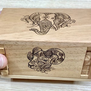 Caixa de quebra-cabeça de animais - Caixa de quebra-cabeça de madeira - Pode conter cartões de presente, dinheiro, joias - Personalize com nome personalizado gravado a laser