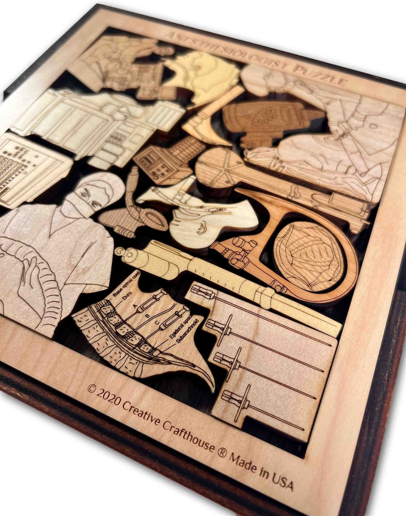 Anesthesiologist Wood Picture Frame Puzzle. Wood cover included. Made and designed by Creative Crafthouse in Hudson, Florida.
