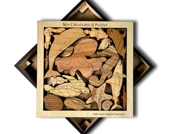 Sea Creatures II Puzzle wood brain teaser – artistic and challenging - can be personalized