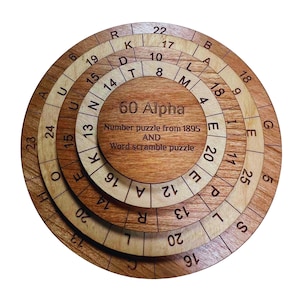 60 Alpha Puzzle, Math Puzzle, Wood Brain Teaser, Puzzle For Adults, Numbers Puzzle, Rotation Disks Puzzle, Word Scramble Puzzle, Safecracker