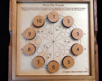 Pizza Pie Puzzle, Math Аnd Logic Brain Teaser, Gift For Him, Logic Puzzle, Wooden Math Puzzle, Desk Puzzle, Educational Puzzle Gift