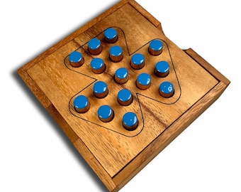 Wooden Peg Jumping Puzzle with a Twist ~ Solitaire Brain Teaser Game | Party Puzzle Game for Adults and Kids ~ Triple Triangle Peg Jump