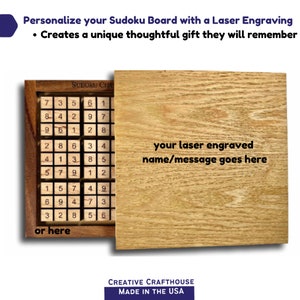 Our handmade Sudoku Board allows you to create your own custom Sudoku games. You will never have to worry about pen and paper again. This puzzle game makes a wonderful and unique gift for friends and family.
