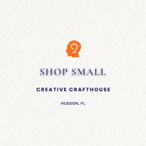 A logo for a small business called "Creative Crafthouse" located in Hudson, Florida sayin to shop small.