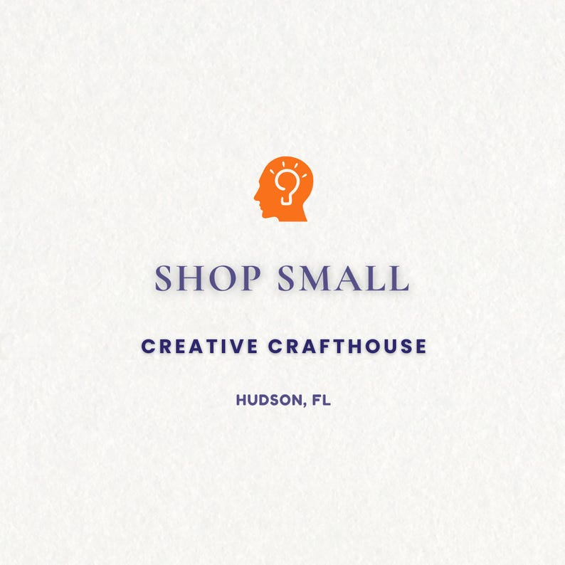 A logo for a small business called "Creative Crafthouse" located in Hudson, Florida sayin to shop small.