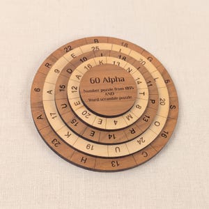 60 Alpha Puzzle ~ Wood Math Puzzle and Brain Teaser ~ Numbers Puzzle For Adults ~ Rotation Disks Puzzle ~ Word Scramble Puzzle, Safecracker