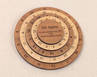 60 Alpha Wooden Math and Word Puzzle, Maple and Cherry Brain Teaser Gift