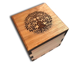 Personalized Tree of Life Buddha Secret Stash Puzzle Box ~ Wooden Mindfulness Box with Hidden Compartment ~ Brain Teaser Fathers Day Gift