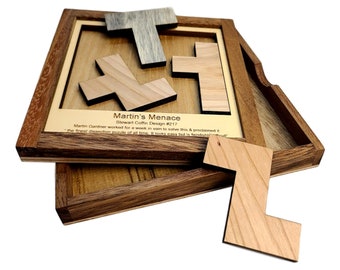 Martin’s Menace Puzzle - Impossible Puzzles for Adults - Four Fit Puzzle - Hardwood Dissection Puzzle - Challenging Brain Teaser - Laser Cut