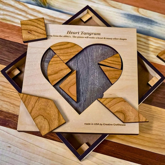Personalized Heart Tangram Wooden Puzzle - Unique Wedding Gift for
