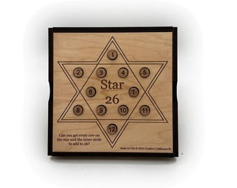 Star 26 Wooden Puzzle - Brain Teaser for Teens & Kids, Logic and Math Challenge, Hanukkah and Holiday Gift, Educational Game Puzzle