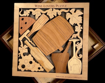 Personalizable Gift for Wine Enthusiast | The Wine Lovers Wood Puzzle, Personalize With a Laser Enrgaved Name |