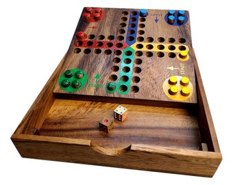 Ludo - Wooden Game w/ Cover and Pegs - Family Game - 4 Player Game