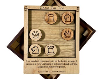 Chess Tac Toe-puzzelspel, strategiespel voor twee spelers, inclusief houten reishoes met personalisatieopties