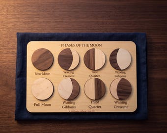 Montessori Moon Phases Puzzle, Wooden Lunar Cycle Board, Personalized STEM Space Toy for Kids
