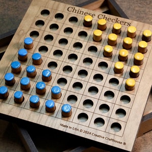 Chinese Checkers Game, Artisanal Wooden Game, Camping Activity, Travel Checkers, Wooden Board Game, Personalized Gift, Two Players Game