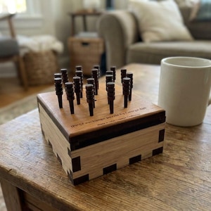 Handcrafted Peg Jump Puzzle - Wooden Solitaire Logic Game, 18 Challenges