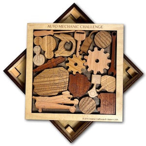 Auto Mechanic Challenge Wooden Puzzle, Brain Teaser For Him, Mechanic Gift, Car Guy Gift, Personalized Puzzle, 18 Pieces In Frame Puzzle