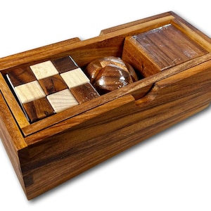 3 Wooden Puzzle Gift Set - Puzzle Lover&#39;s Gift for Kids Featuring the Soma Cube, Snake Cube, and Soccer Ball Brain Teasers